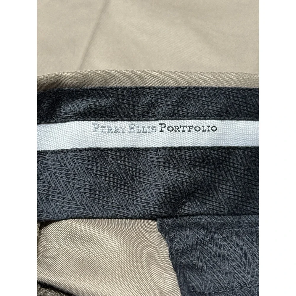 PERRY ELLIS PORTFOLIO Men's Tan Pleated-Front Classic-Fit Dress Pants SZ 33x29‎